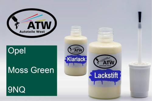 Opel, Moss Green, 9NQ: 20ml Lackstift + 20ml Klarlack - Set, von ATW Autoteile West.